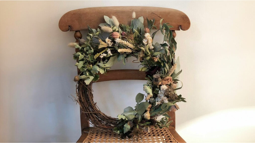 Handmade wreath posed on a chair